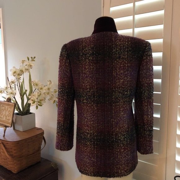 Carlisle Womens Jacket Burgundy Black Abstract Velvet Lined Collar Vintage 4 New - Picture 4 of 12